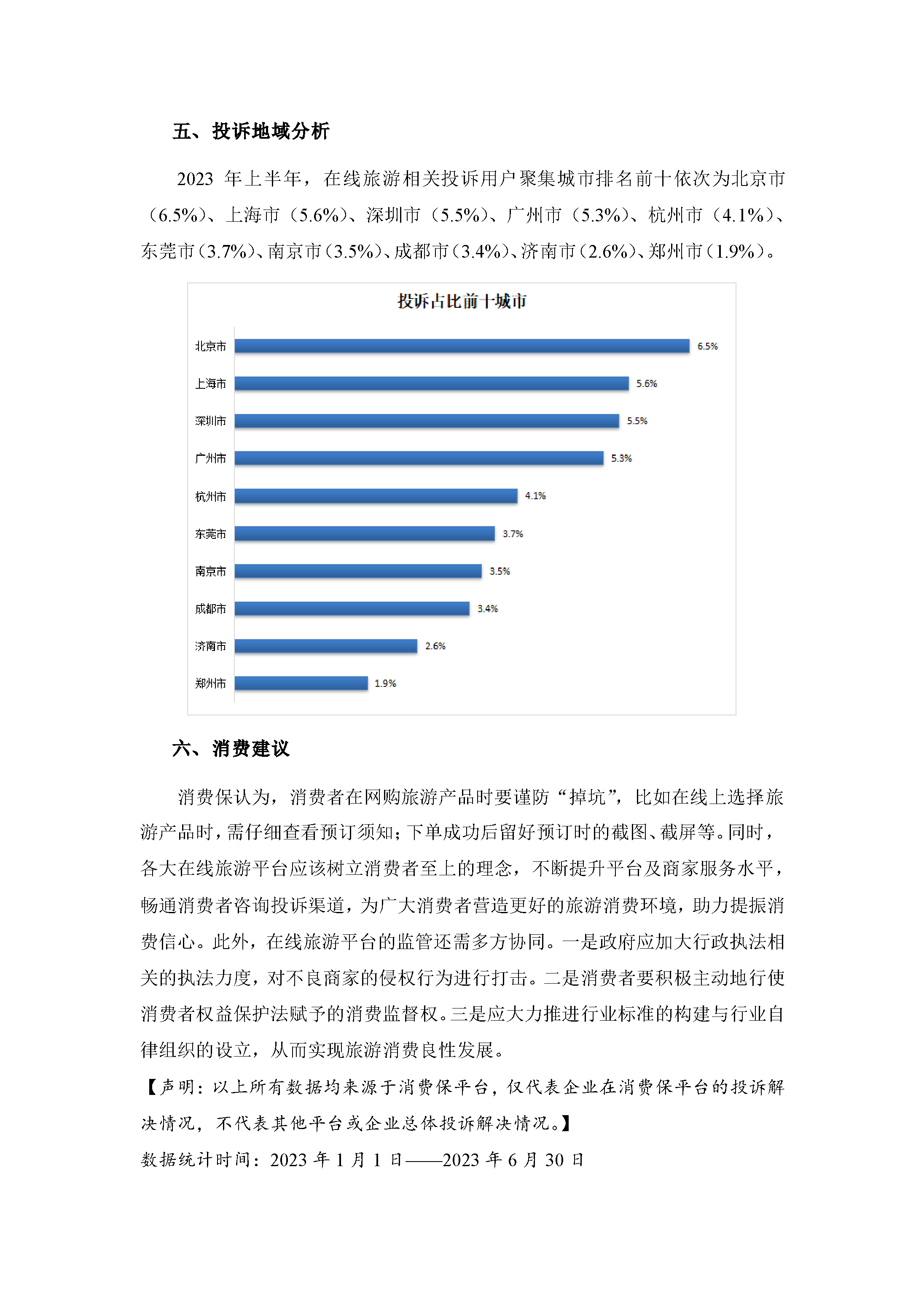 2023年上半年在线旅游行业投诉数据简报